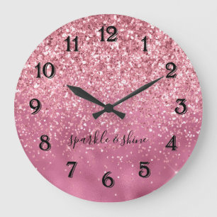 Girly Glitz Glam Pink Glitter Sparkle Large Clock