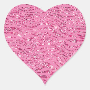 Girly Glitzy Pink Glitter Zebra Heart Sticker