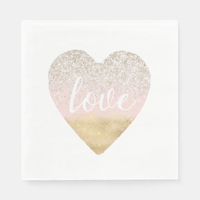 Girly Gold Blush Pink Love Heart Napkin (Front)
