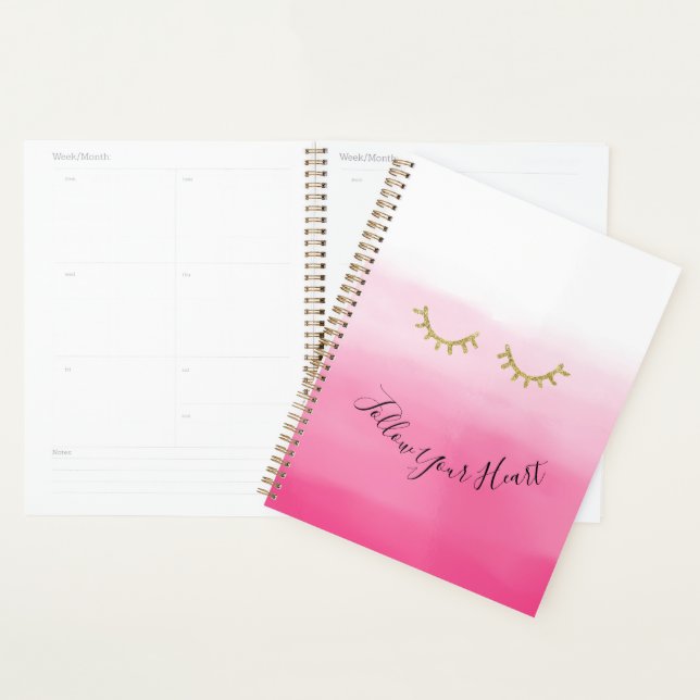 Girly Gold Eyelashes pink ombre Planner (Display)