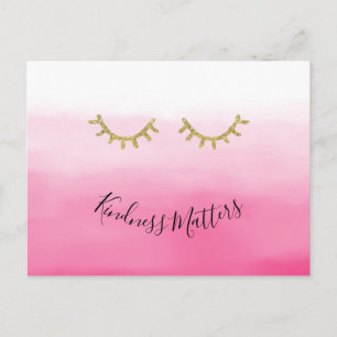 Girly Gold Eyelashes pink ombre Postcard