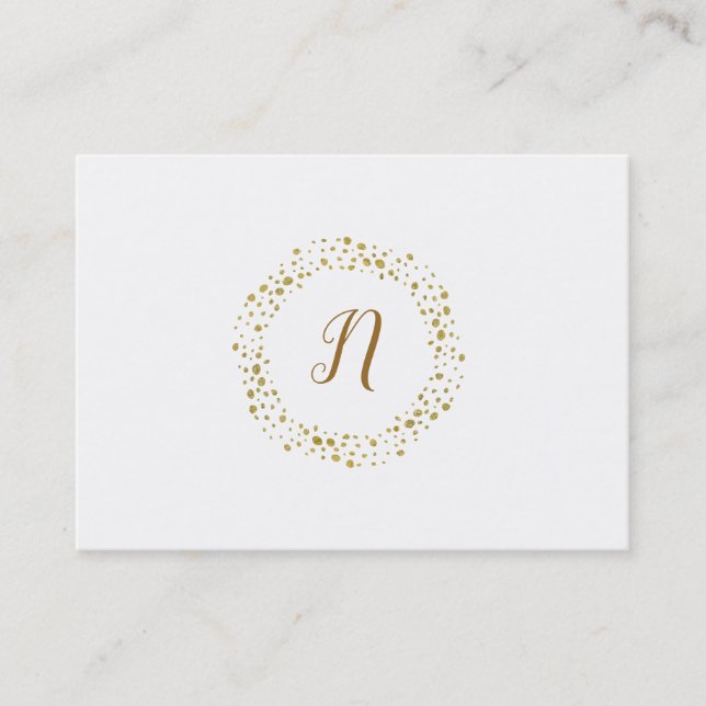 Girly Gold Glitter Dots Modern Minimal Logo Business Card (Front)