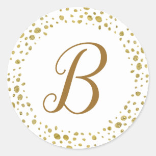 Girly Gold Glitter Dots Modern Minimal Logo Classic Round Sticker