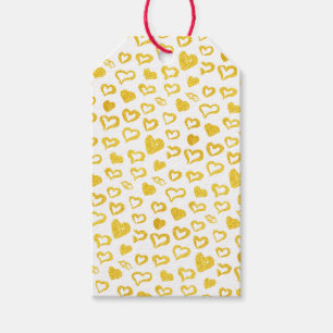 Girly Gold Glitter Hearts Lips Pattern Gift Tags