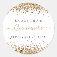 Girly Gold Glitter Quinceañera Name Date