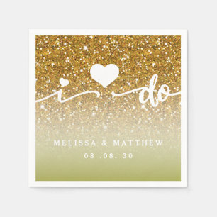 Girly Gold Glitter Sparkle I Do Names Wedding Napkin
