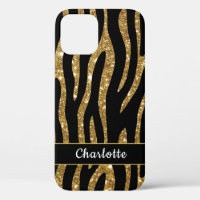 Girly Gold Glitter Tiger Stripe Name