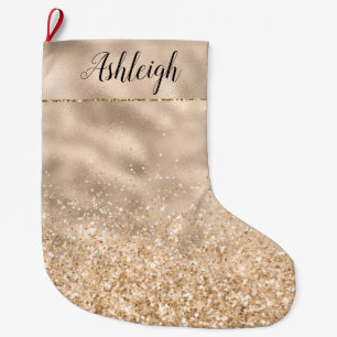 Girly Gold Glitzy Glitter Sparkle Name Large Christmas Stocking