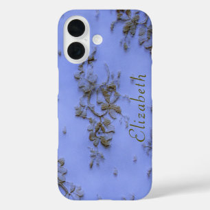 Girly Gold Lace Blue Feminine and Elegant iPhone 16 Case