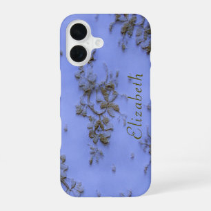 Girly Gold Lace Blue Feminine and Elegant iPhone 16 Case