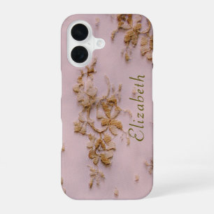 Girly Gold Lace Blush Pink Feminine and Elegant iPhone 16 Case