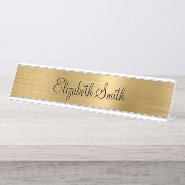 Girly Gold Metallic Desk Name Plate (Front)