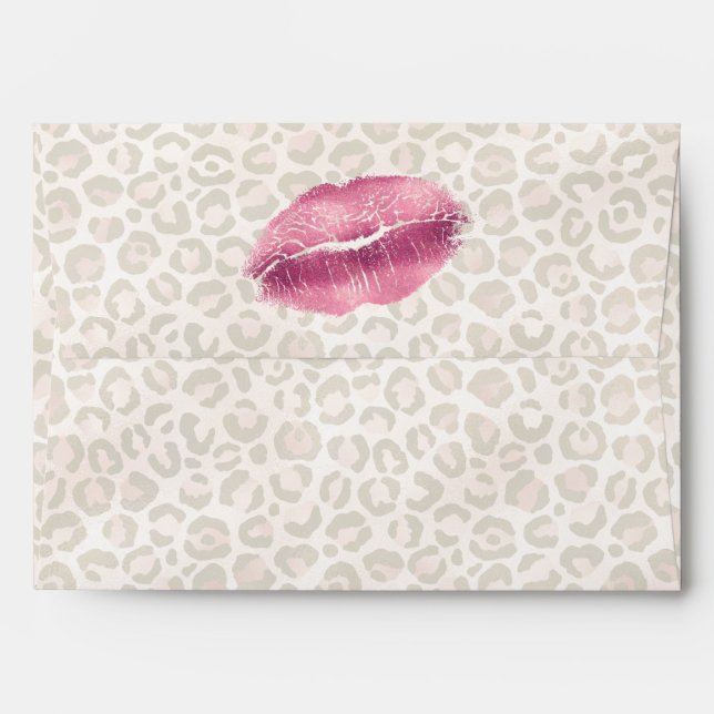 Girly Gold Peach Leopard Print Kiss Envelope (Back (Top Flap))