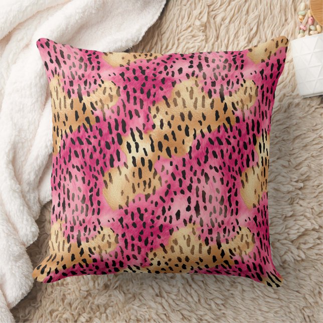 Girly Gold Pink Leopard Cushion (Blanket)