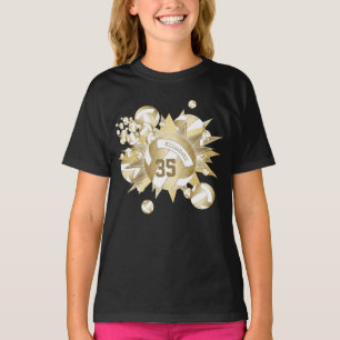 girly gold white volleyballs and stars on black T-Shirt