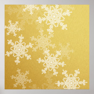 Girly golden and white Christmas snowflakes Poster