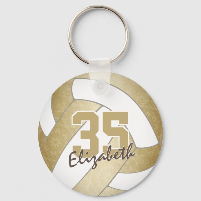 girly golden personalised volleyball keychain (Front)