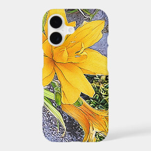 Girly Golden Yellow Daylily Flower and Bud Artwork