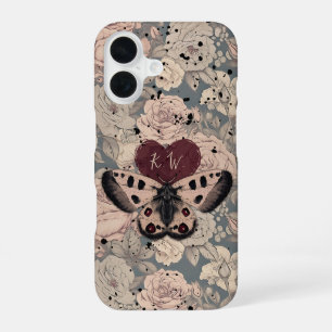 Girly Gothic Butterfly Moth Roses Grunge Monogram  iPhone 16 Case