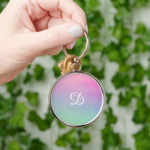 Girly gradient pink simple initial  key ring