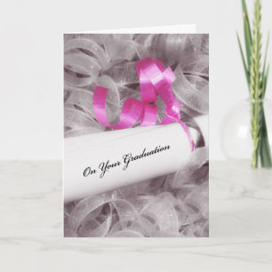 Girly Graduation Congratulations With Pink Ribbon Card