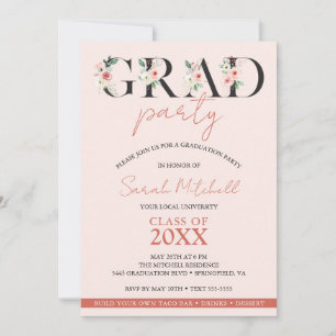 Girly Graduation Party Blush Pink Floral Invitation