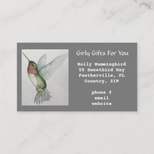 Girly Gray Elegant Hummingbird Watercolor Business Card