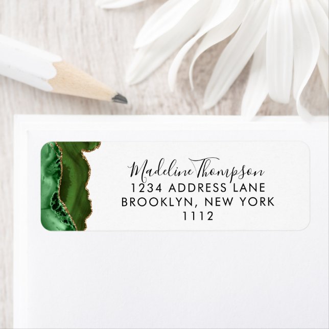 Girly Green Agate Geode Script Typography Address (Insitu)
