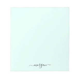 Girly Green Blue Monogram Modern Script Personal Notepad