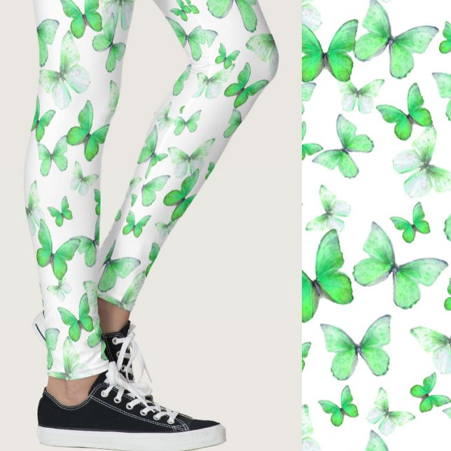 Girly green butterfly whimsical patterned leggings (Creator Uploaded)