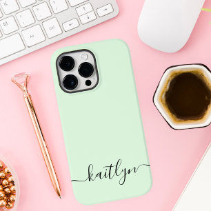 Girly Green Monogram Modern Script Personalised Case-Mate iPhone 14 Pro Max Case