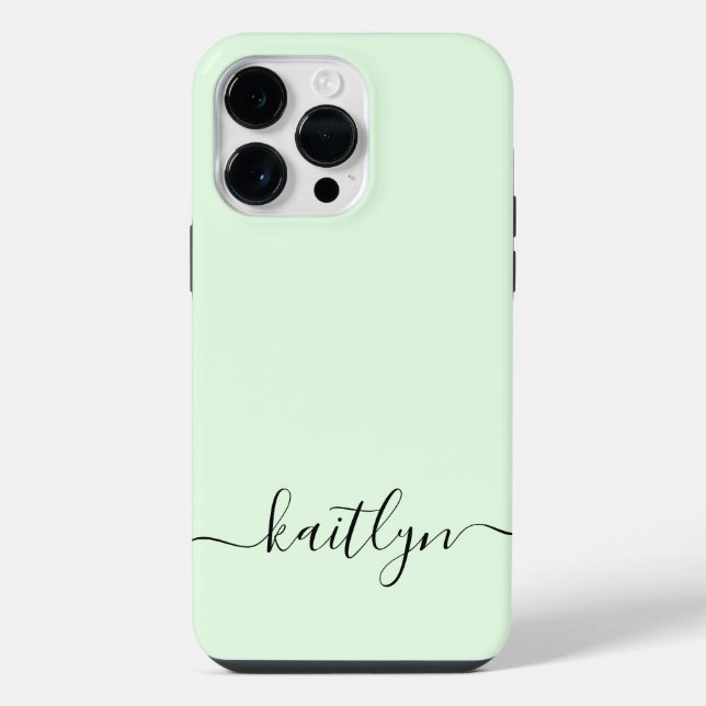 Girly Green Monogram Modern Script Personalised iPhone Case (Back)