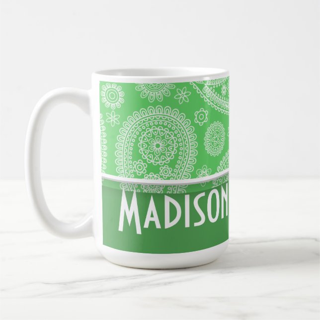 Girly Green Paisley Coffee Mug (Left)