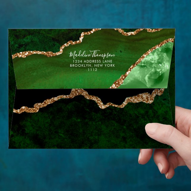 Girly Green Velvet Agate Geode Script Address Envelope (Hand)