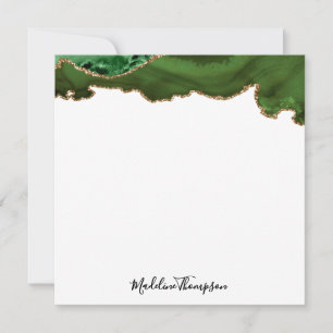 Girly Green Velvet Agate Geode Script Square Card