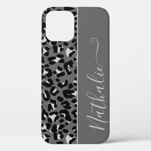 Girly Grey Animal Print Pattern Custom Name Cool iPhone 12 Case