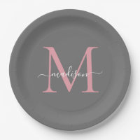 Girly Grey Blush Pink Monogram Trendy Script Name