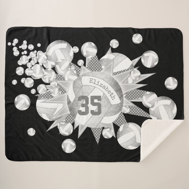 girly grey silver volleyballs and stars  sherpa blanket (Front (Horizontal))