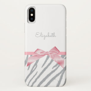 Girly Grey Tiger Stripes Animal Print With Name Case-Mate iPhone Case