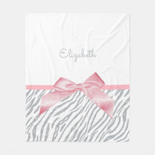 Girly Grey Tiger Stripes Animal Print With Name Fleece Blanket
