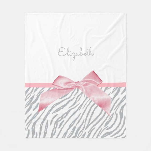 Girly Grey Tiger Stripes Animal Print With Name Fleece Blanket (Front)