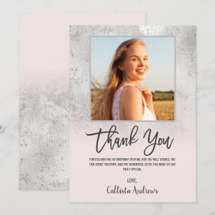Girly Grunge Silver Pink Glitter Foil Photo Thank You Card