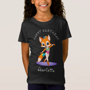 Girly Gymnastic Fox Girls Birthday Black T-Shirt