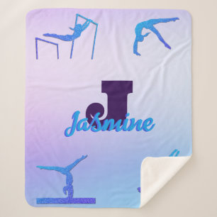 Girly Gymnastics Blue Purple Monogram Personalised Sherpa Blanket