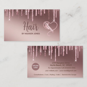 Girly Hair Stylist Heart Glitter Business Cards