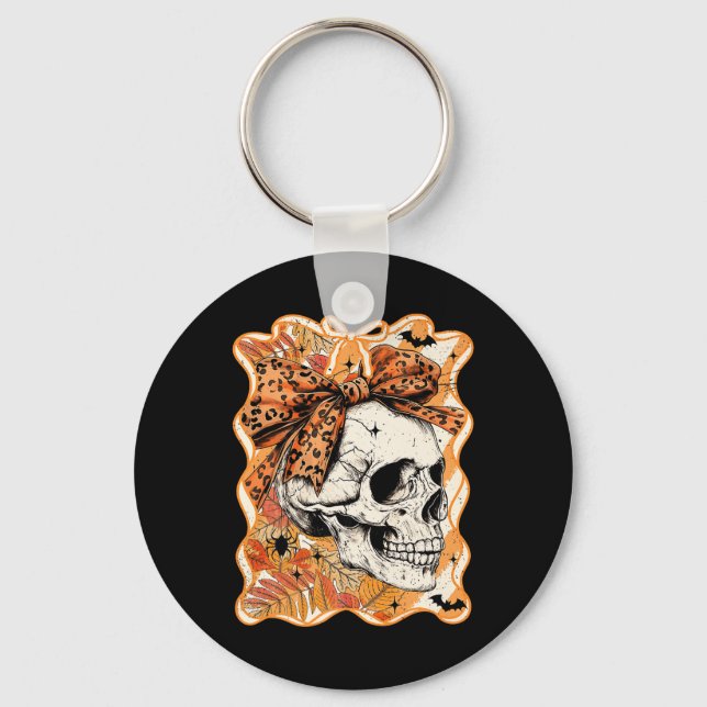 Girly Halloween Skull Coquette Bow Autumn Spooky S Key Ring (Front)