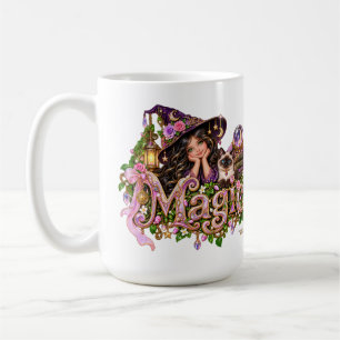 Girly Halloween Witch and Siamese Cat Magic Coffee Mug