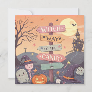 Girly Halloween - Witch Way to the Candy Holiday Card
