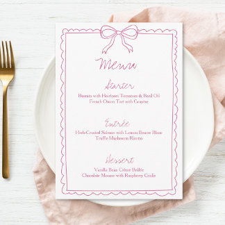 Girly Hand Drawn Bow Elegant Love Fancy Vintage Menu
