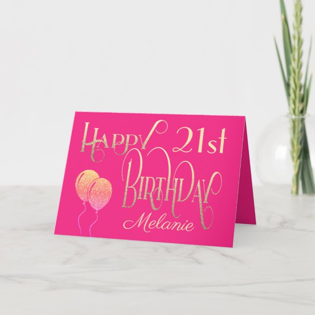 Girly Happy 21st Birthday Name Ornate Pink Gold Card (Front)
